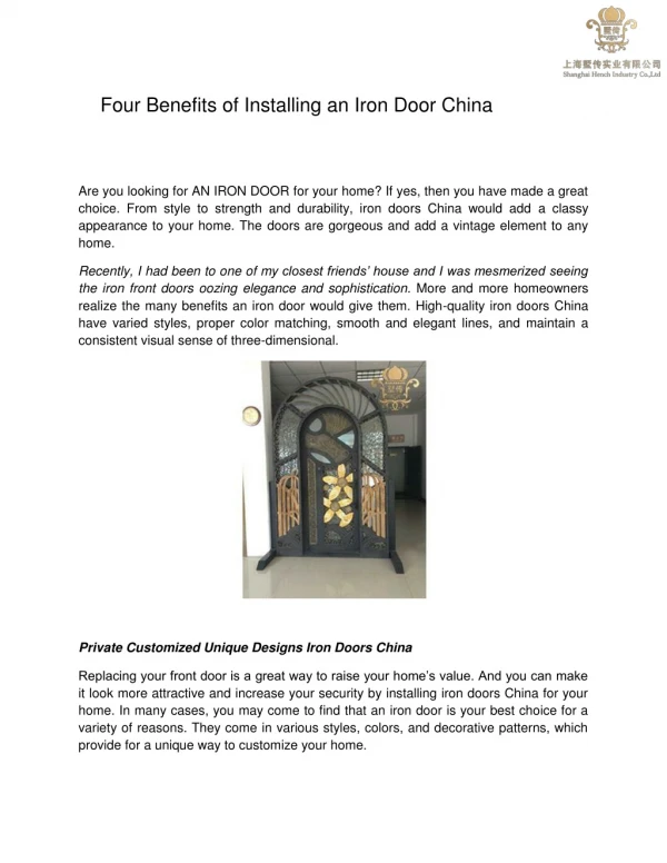 Four Benefits of Installing an Iron Door China