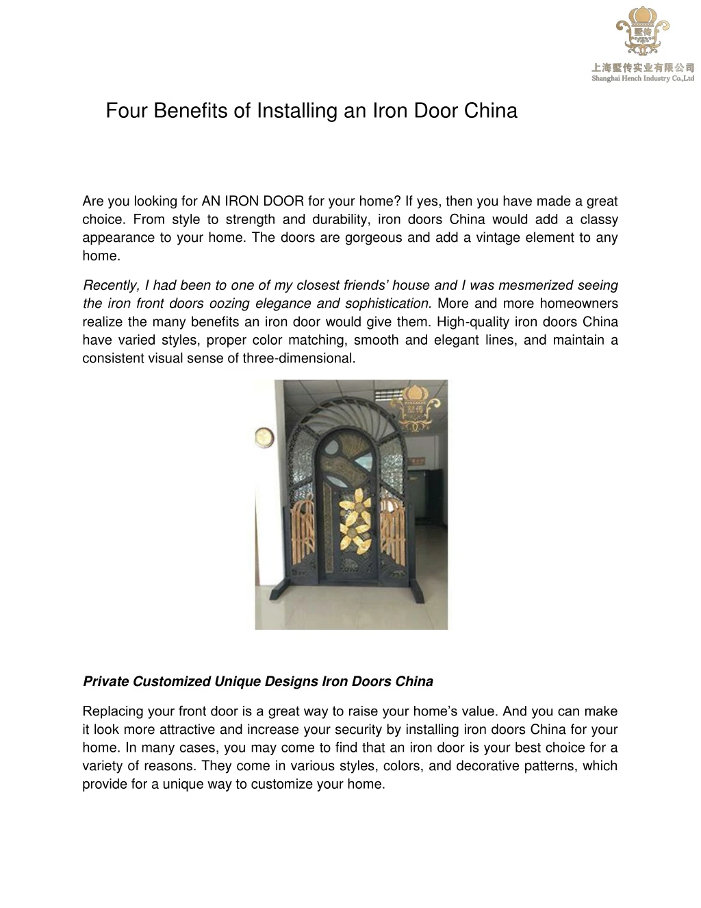 four benefits of installing an iron door china