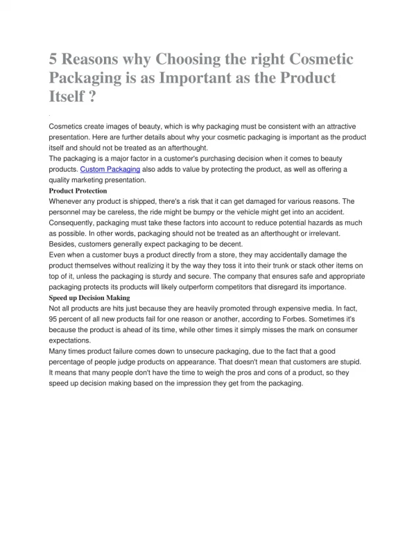5 Reasons why Choosing the right Cosmetic Packaging is as Important as the Product Itself ?