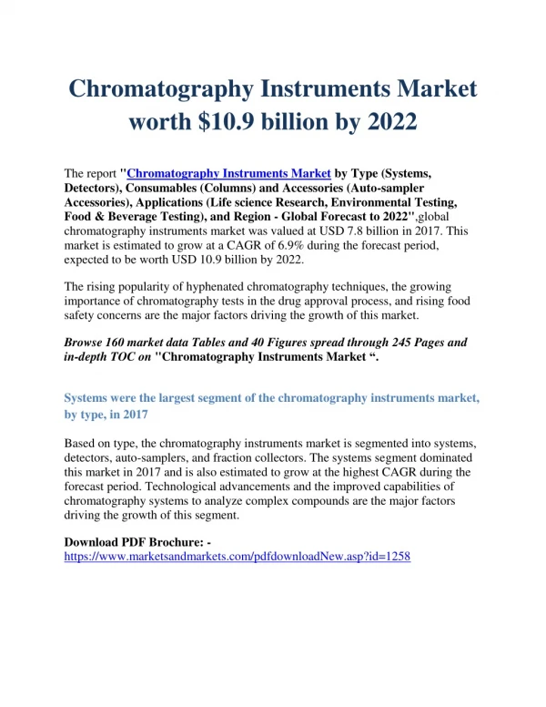 Chromatography Instruments Market worth $10.9 billion by 2022