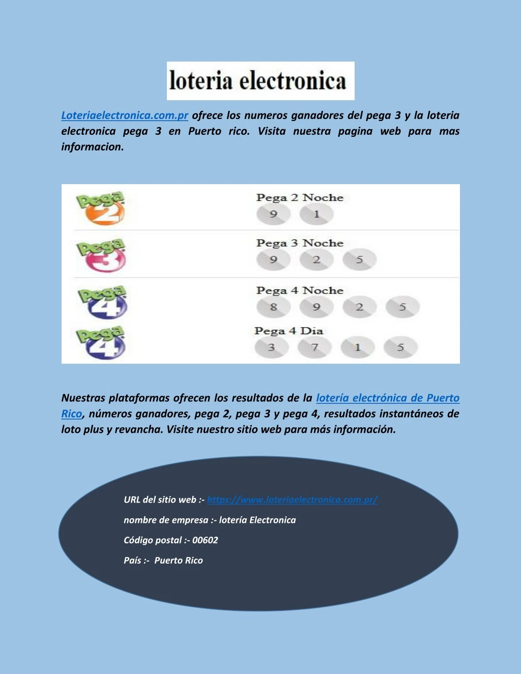 loteriaelectronica com pr ofrece los numeros