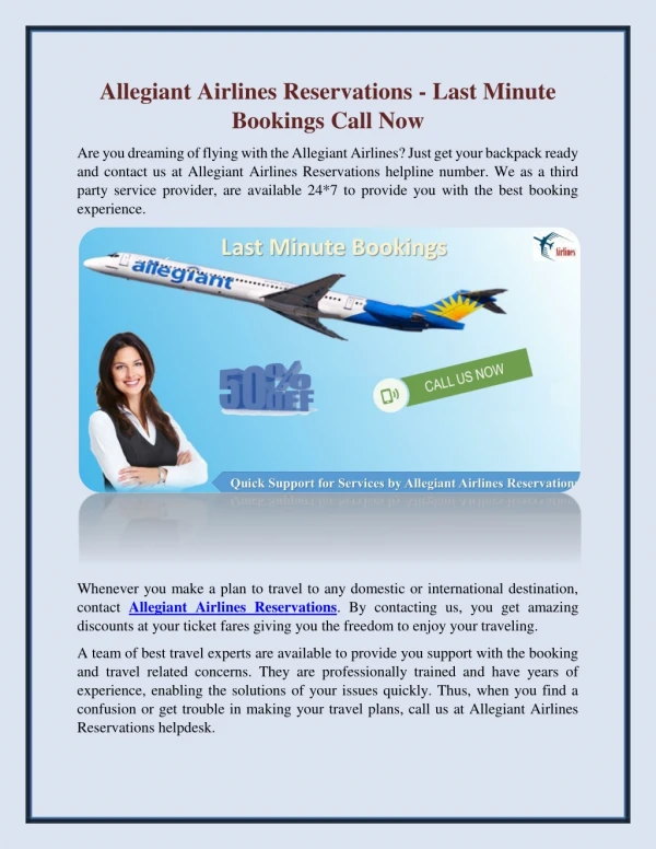 Contact Allegiant Airlines Reservations Phone Number to Last Minute of Ticket Booking