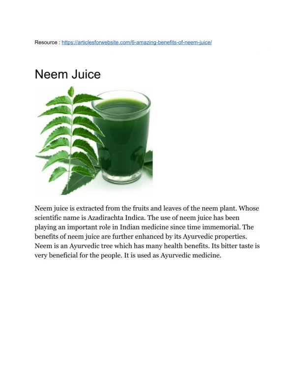 Benefits Of Neem Juice