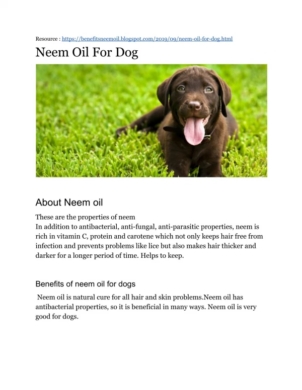 Neem Oil For Dog