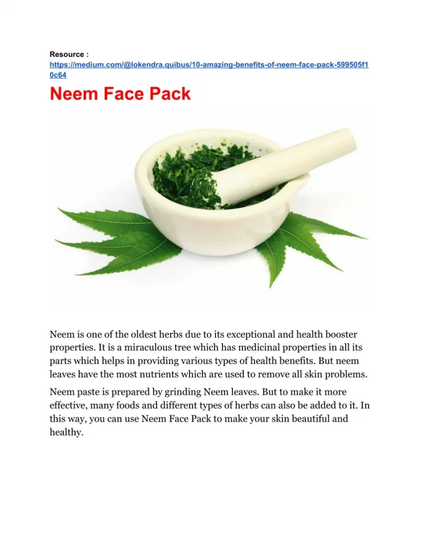 Neem Face Pack Benefits