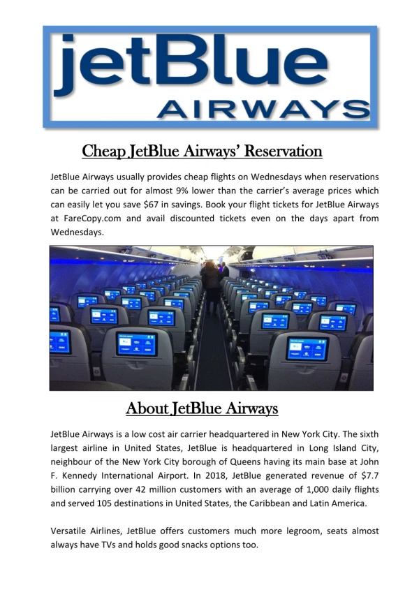JetBlue Airways - JetBlue Airlines Flights | Farecopy.com