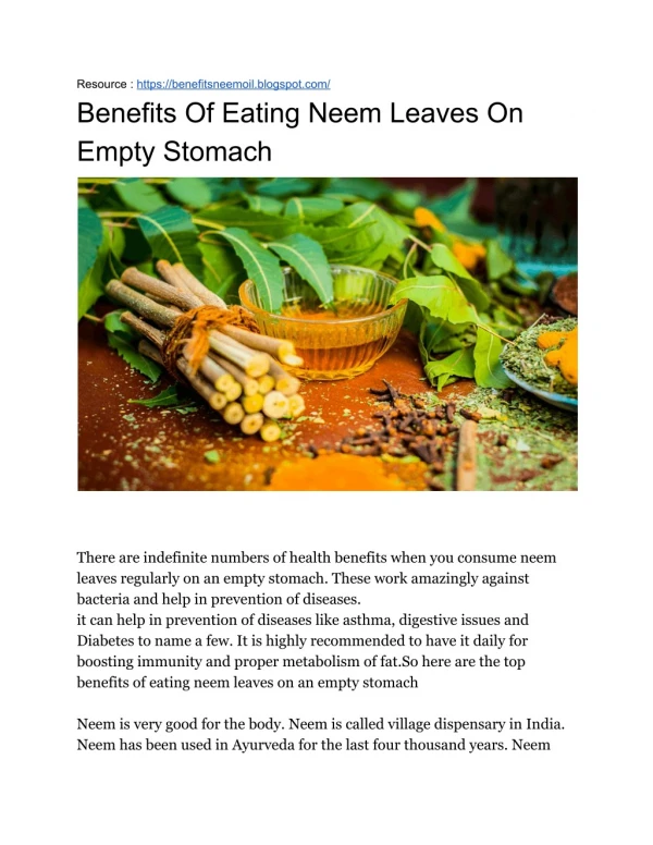 Benefits of eating neem leaves on empty stomach