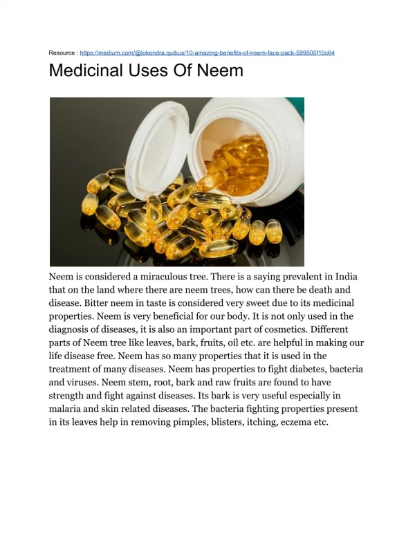 Medicinal Uses Of Neem