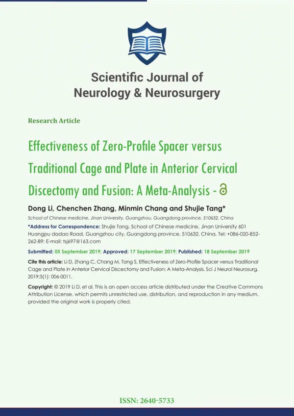Scientifi c Journal of Neurology & Neurosurgery