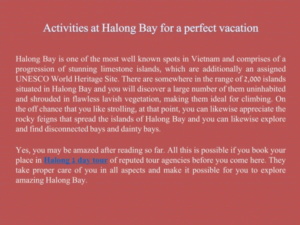 Activities at Halong Bay for a perfect vacation