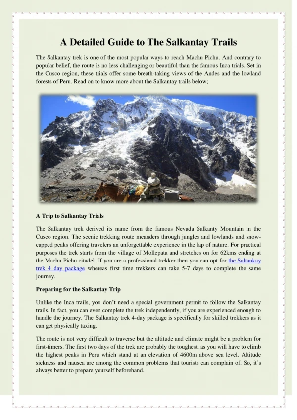 A Detailed Guide to The Salkantay Trails