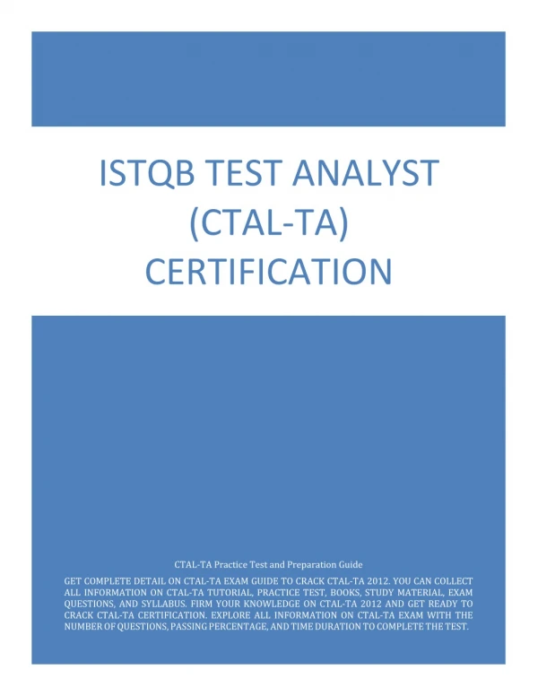ISTQB Test Analyst (CTAL-TA) Certification | Question And Answers