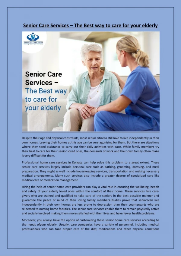 Senior Care Services – The Best way to care for your elderly