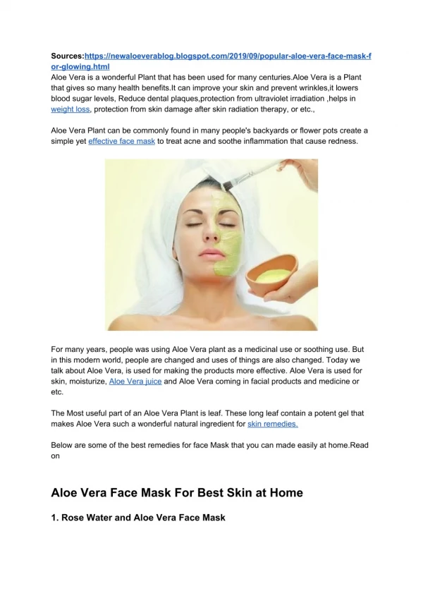 Popular Aloe Vera face mask for Glowing skin