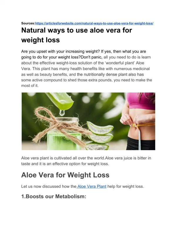 Natural ways to use Aloe Vera for Weight Loss