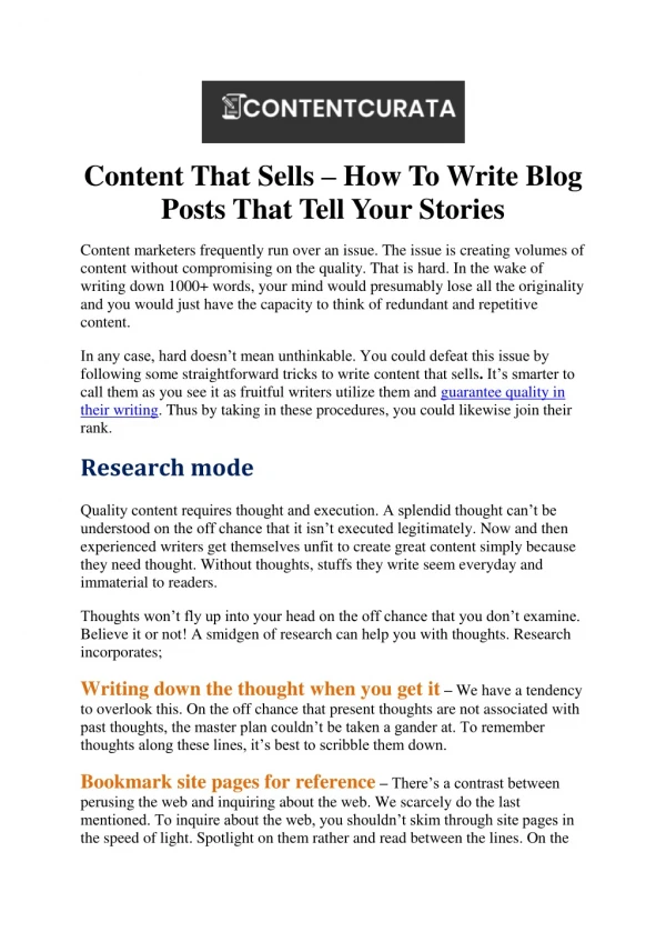 Content That Sells – How To Write Blog Posts That Tell Your Stories