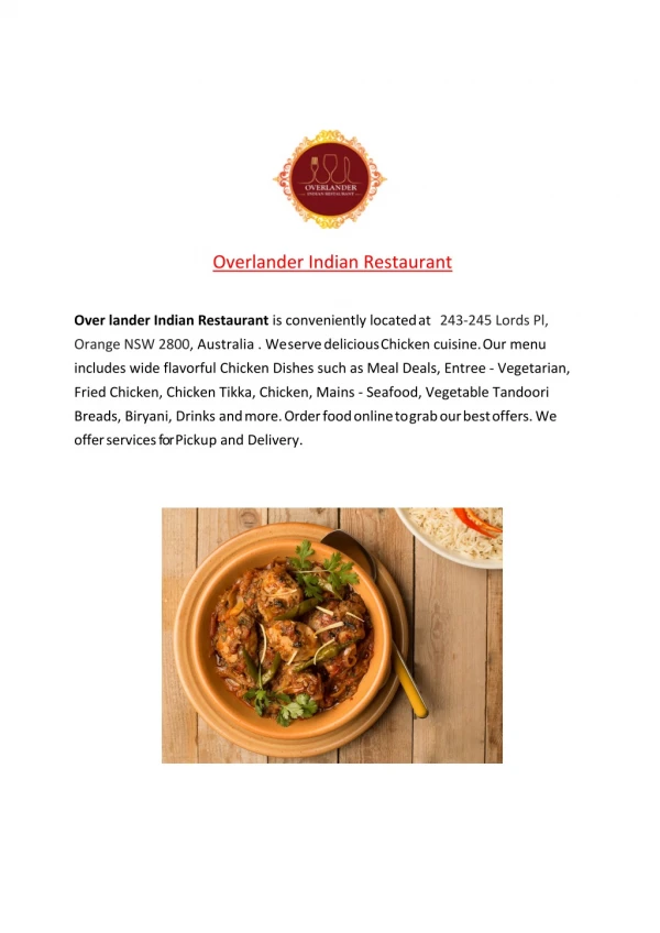15% Off - Overlander Indian Restaurant-Orange - Order Food Online