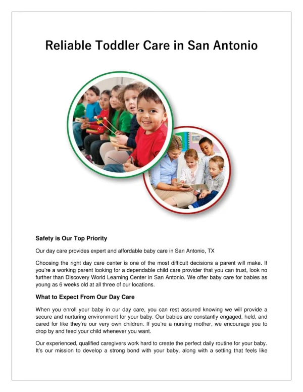 Reliable Toddler Care in San Antonio