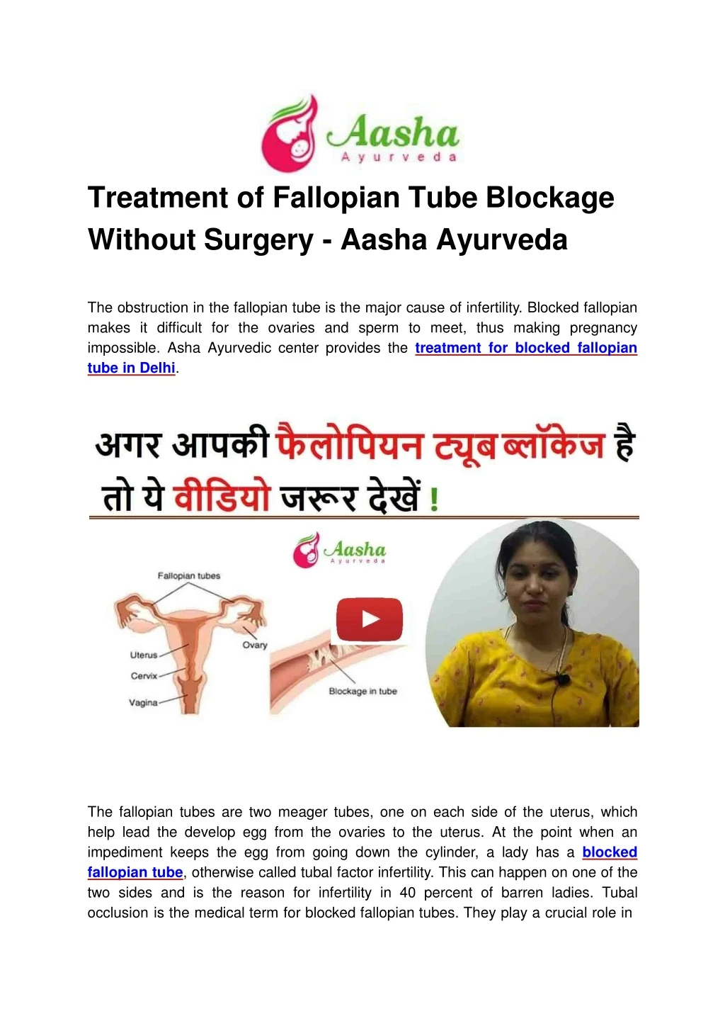 treatment of fallopian tube blockage without surgery aasha ayurveda