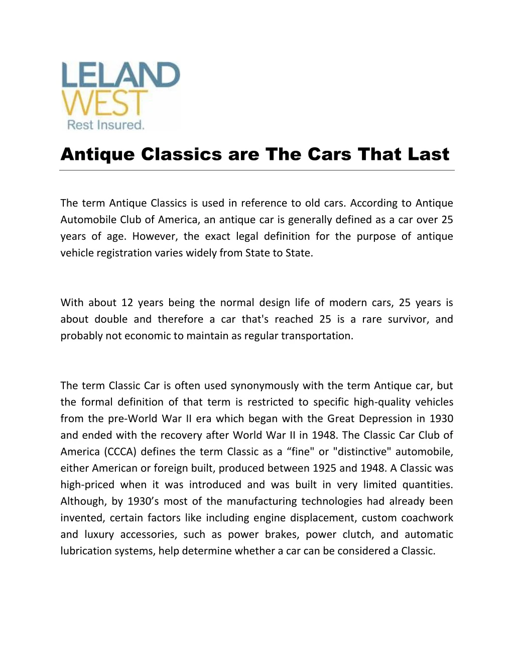 antique classics are the cars that last