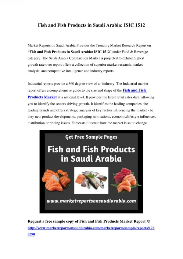Saudi Arabia Fish and Fish Products Market: Industry Trends, Opportunity and Forecast Till 2023