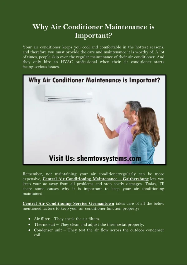Why Air Conditioner Maintenance is Important?
