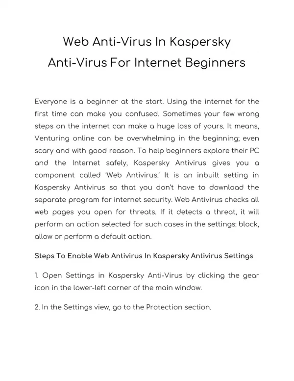Web Anti-Virus In Kaspersky Anti-Virus For Internet Beginners