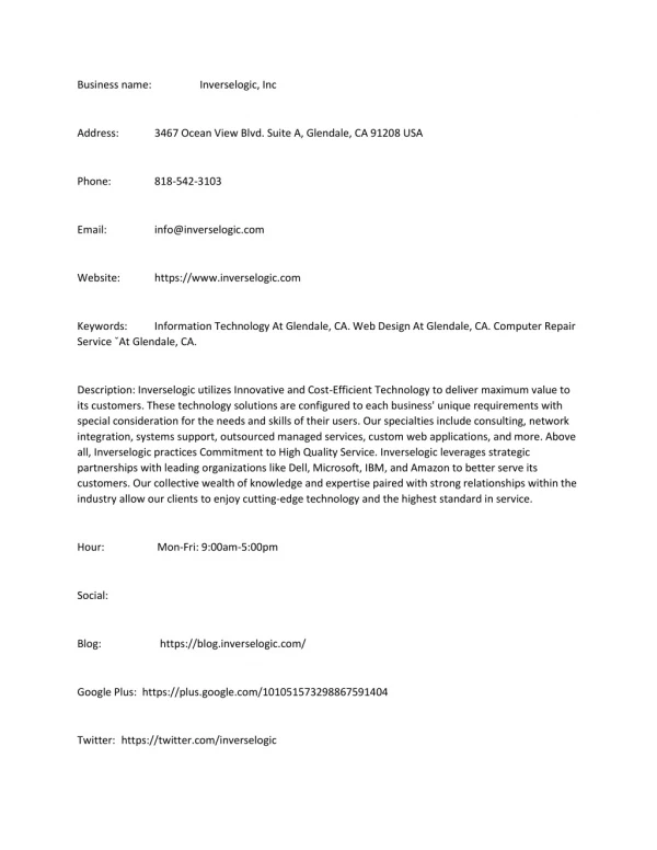 business name inverselogic inc