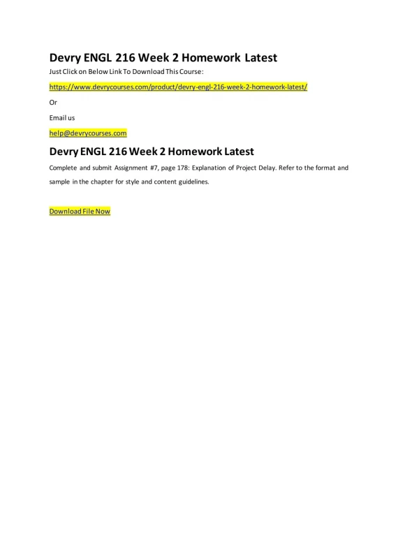 Devry ENGL 216 Week 2 Homework Latest