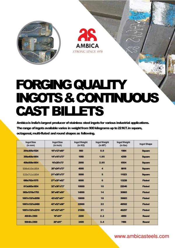 Ambica Steels: Leading Producer of Ingots & Billets