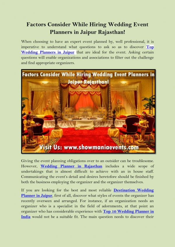 Factors Consider While Hiring Wedding Event Planners in Jaipur Rajasthan!