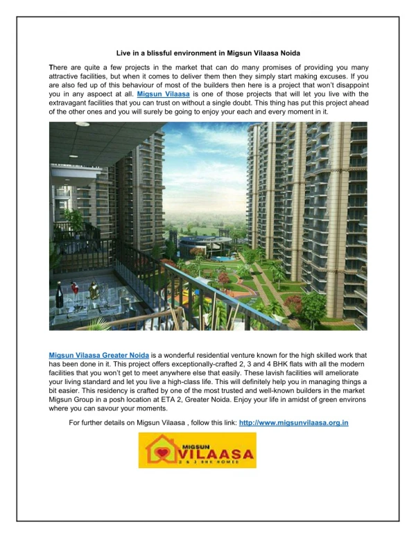 Revamp your lifestyle with Migsun Vilasa Greater Noida