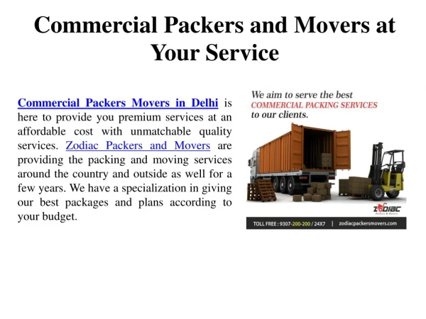 Commercial Packers and Movers services in Delhi