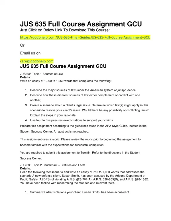 JUS 635 Full Course Assignment GCU