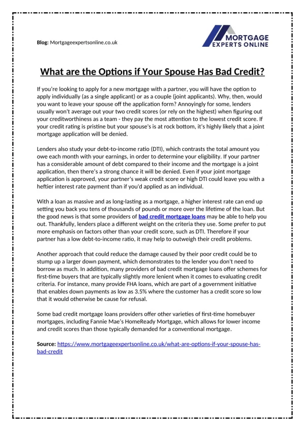 What are the Options if Your Spouse Has Bad Credit?