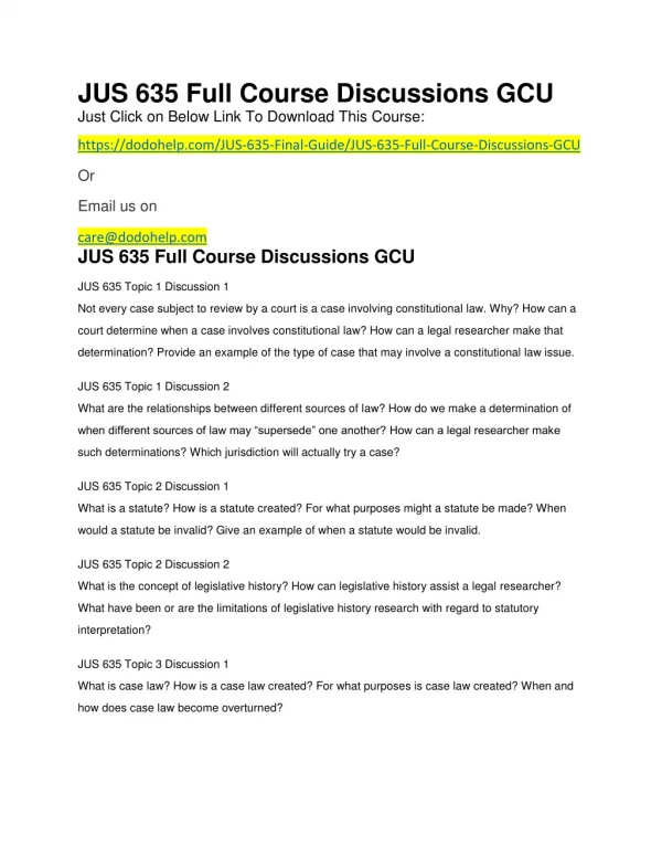 JUS 635 Full Course Discussions GCU