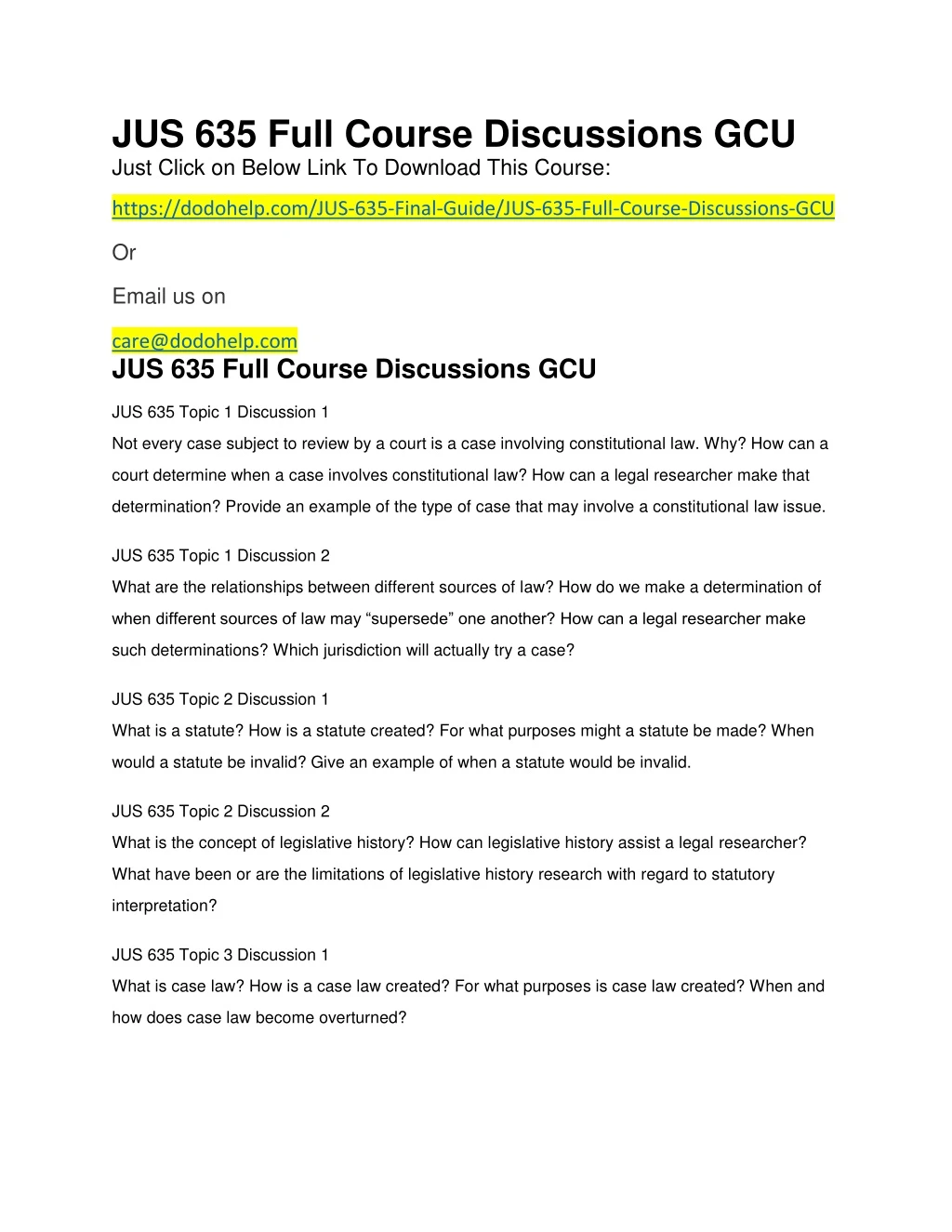 jus 635 full course discussions gcu just click