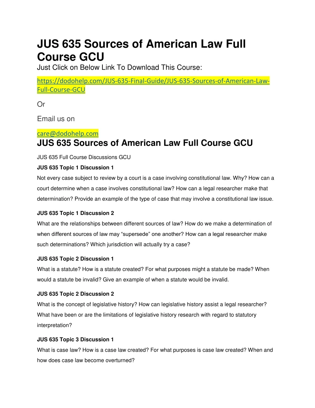 jus 635 sources of american law full course