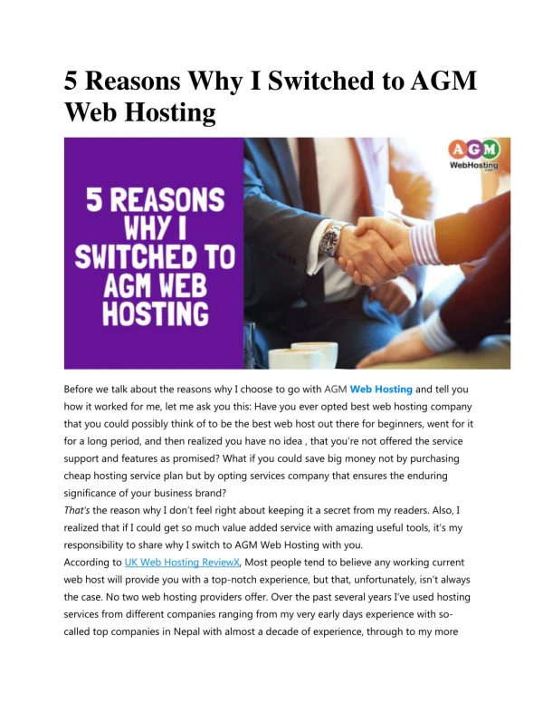 5 Reasons Why I Switched to AGM Web Hosting
