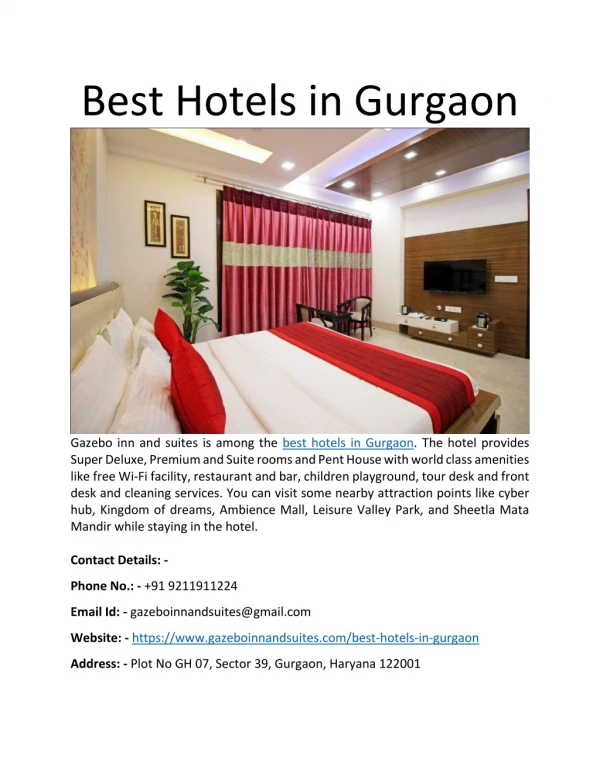 Best Hotels in Gurgaon