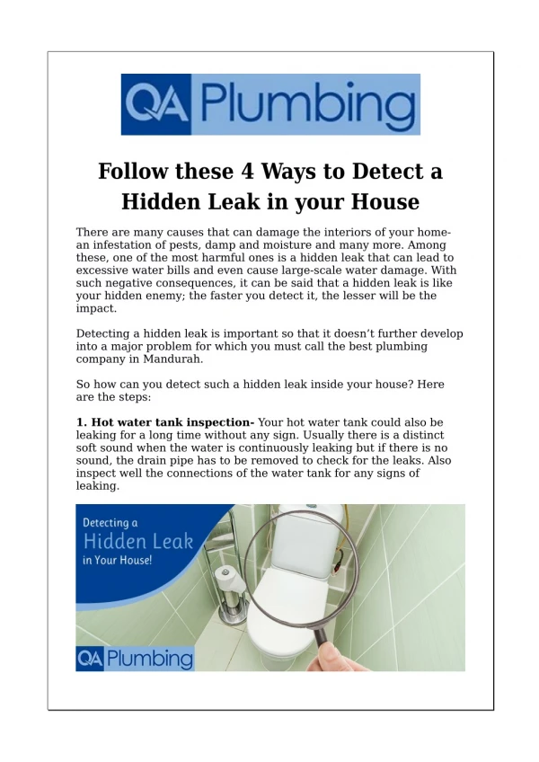 Follow these 4 Ways to Detect a Hidden Leak in your House