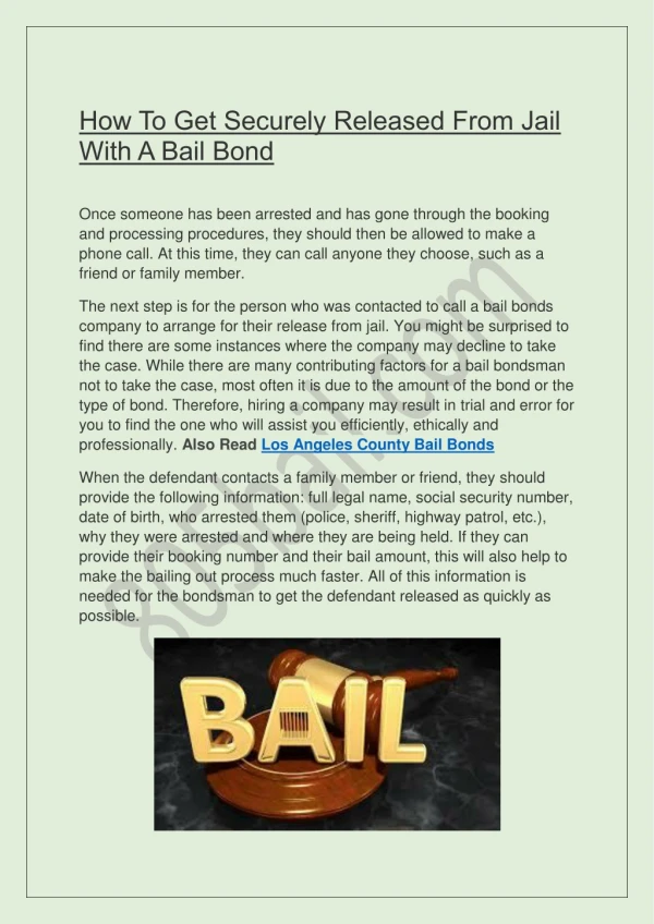 How To Get Securely Released From Jail With A Bail Bond