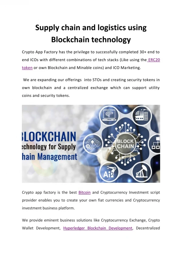 Supply chain and logistics using Blockchain technology