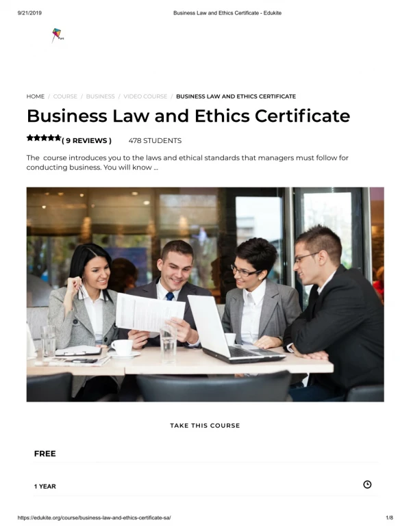 Business Law and Ethics Certificate - Edukite