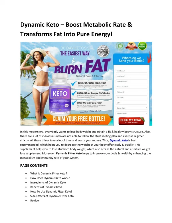 Dynamic Keto – Boost Metabolic Rate & Transforms Fat Into Pure Energy!