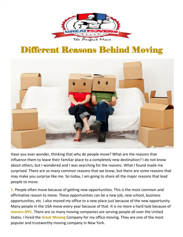 Different Reasons Behind Moving