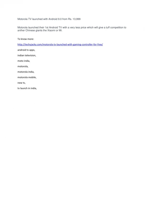 Motorola TV launched with Android 9.0 from Rs. 13,999