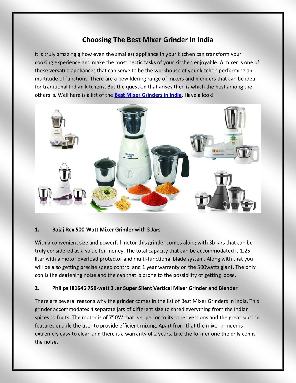 choosing the best mixer grinder in india