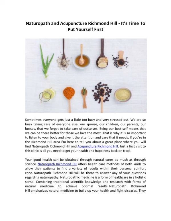 Naturopath and Acupuncture Richmond Hill - It’s Time To Put Yourself First