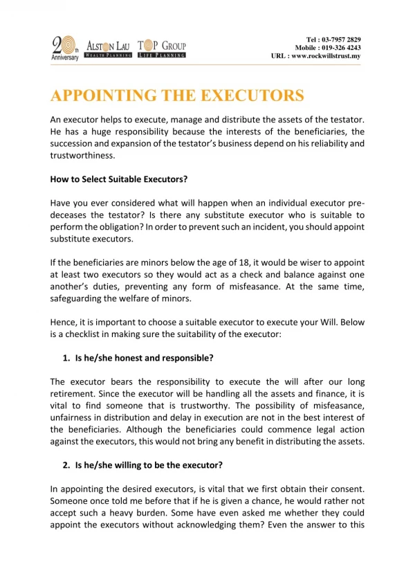 APPOINTING THE EXECUTORS
